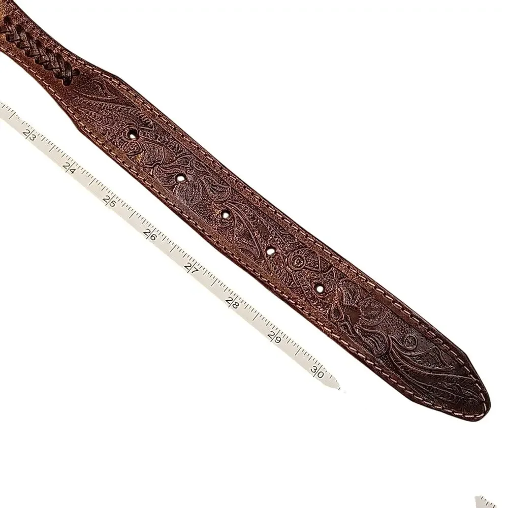 Kids Leather Belt w/Silver Tone Conchos Brown Embossed Size 27 RODEO Cowboy NEW